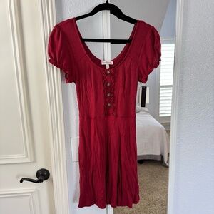 Red Button-Front Dress